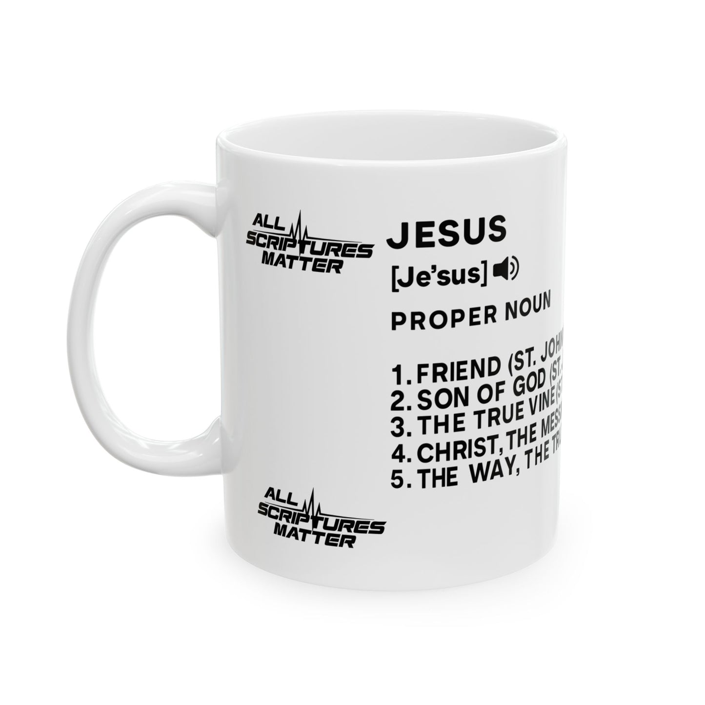 Jesus Definition White Mug - Who Is He? All Scriptures Matter